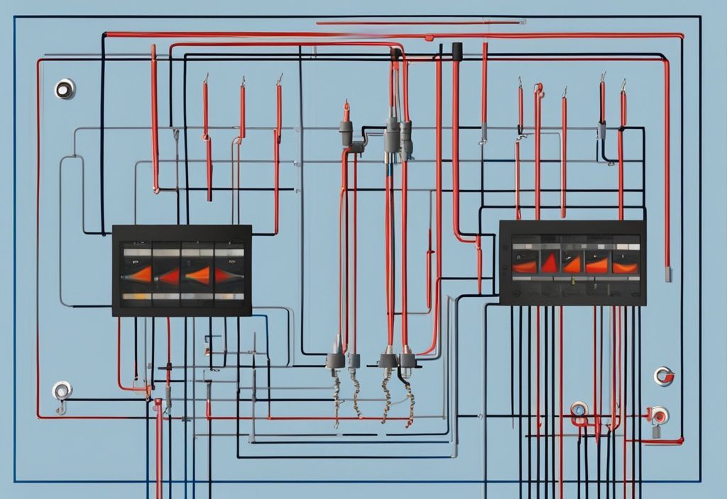 Moderne digitale Malerei mit blauem Farbschema, zeigt eine elektrische Schaltung mit zwei in Reihe geschalteten Widerständen als Spannungsteiler