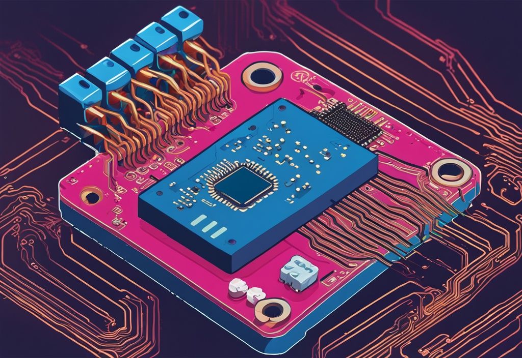 Moderne digitale Malerei mit blauem Farbschema, zeigt eine Raspberry Pi Platine mit symbolischem Ausschaltknopf, der den Abschaltvorgang darstellt.