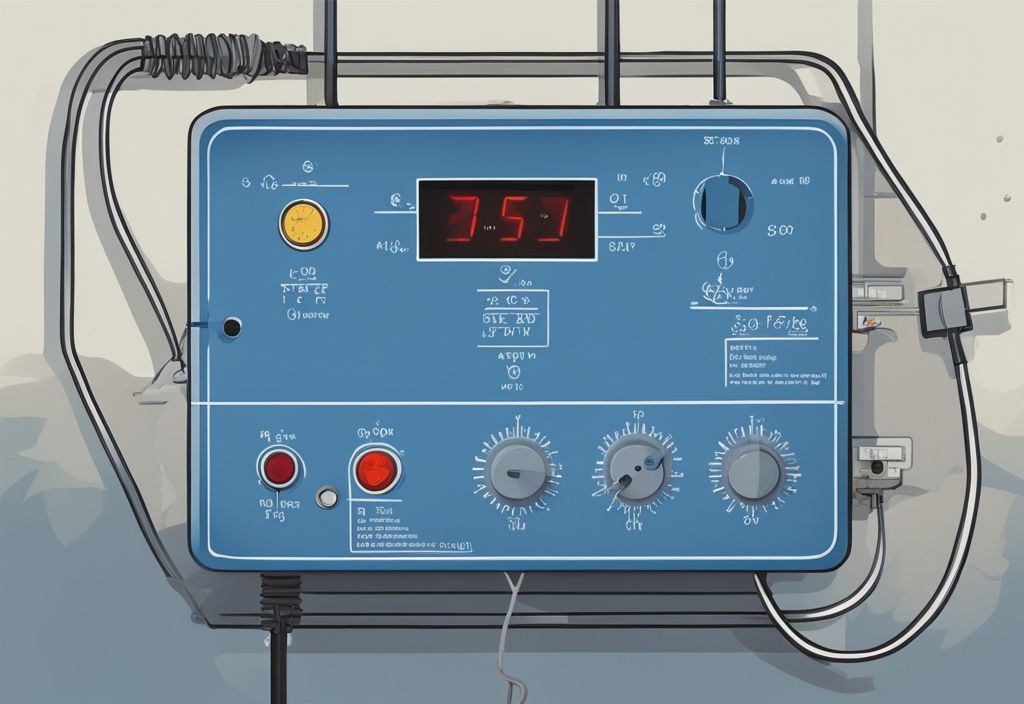 Moderne digitale Illustration eines elektrischen Schaltplans in Blau zeigt ein Ohmmeter in einem einfachen Stromkreis und eine digitale Schnittstelle zur Umrechnung von Ohm-Messungen. Schlüsselwort: ohm umrechnen