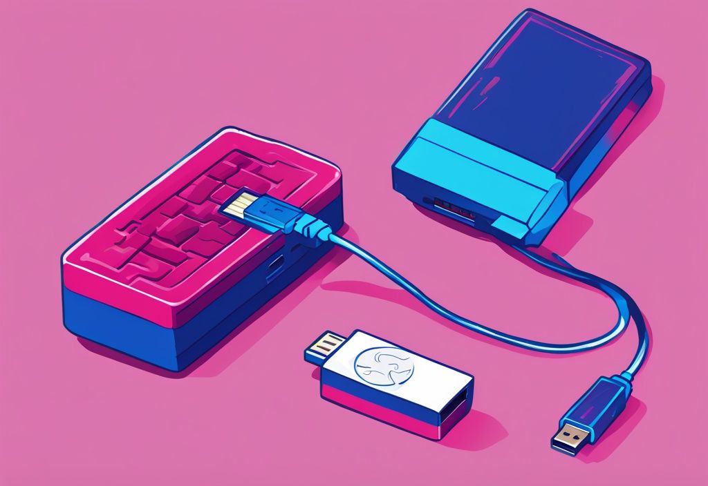 Moderne digitale Illustration in Blau: Raspberry Pi bootet von USB-Stick.