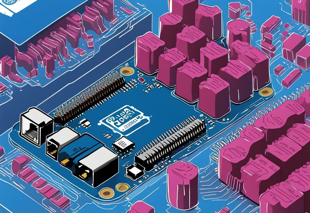 Detailliertes Diagramm des Raspberry Pi 4 Pinout, moderne digitale Illustration mit blauem Farbschema.