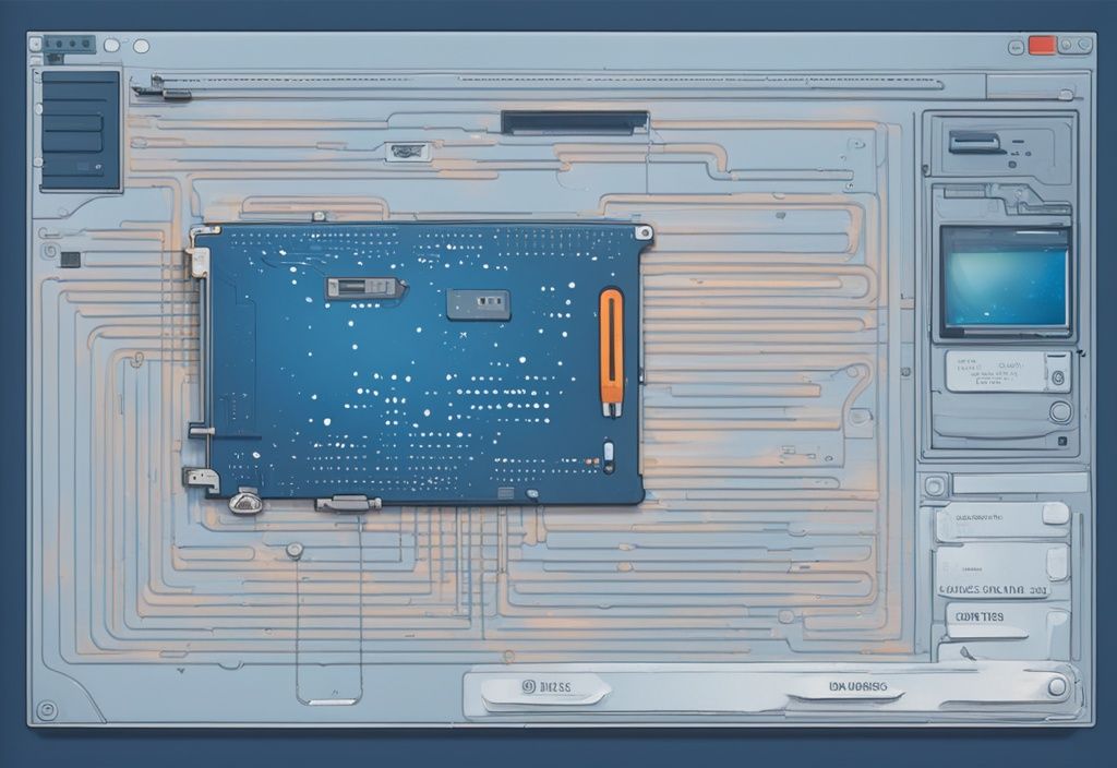 Moderne digitale Illustration mit blauem Farbschema, die eine Netzwerkkarte mit deutlich sichtbarer MAC-Adresse hervorhebt