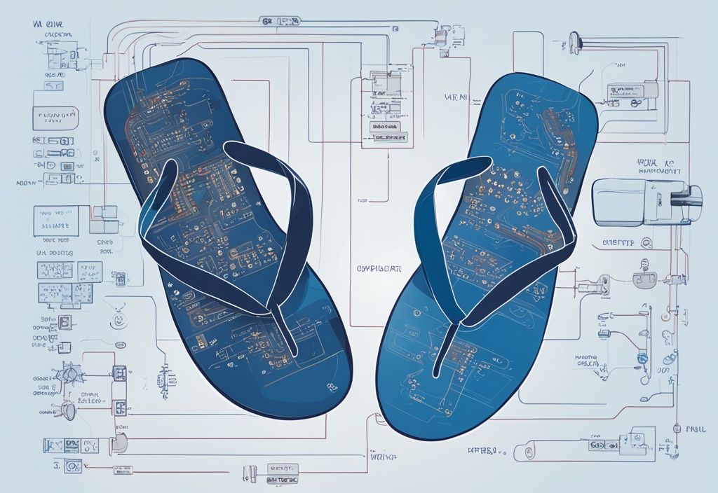 Moderne digitale Illustration eines blauen JK-Flip-Flop-Schaltkreises mit beschrifteten Komponenten und Übergängen.