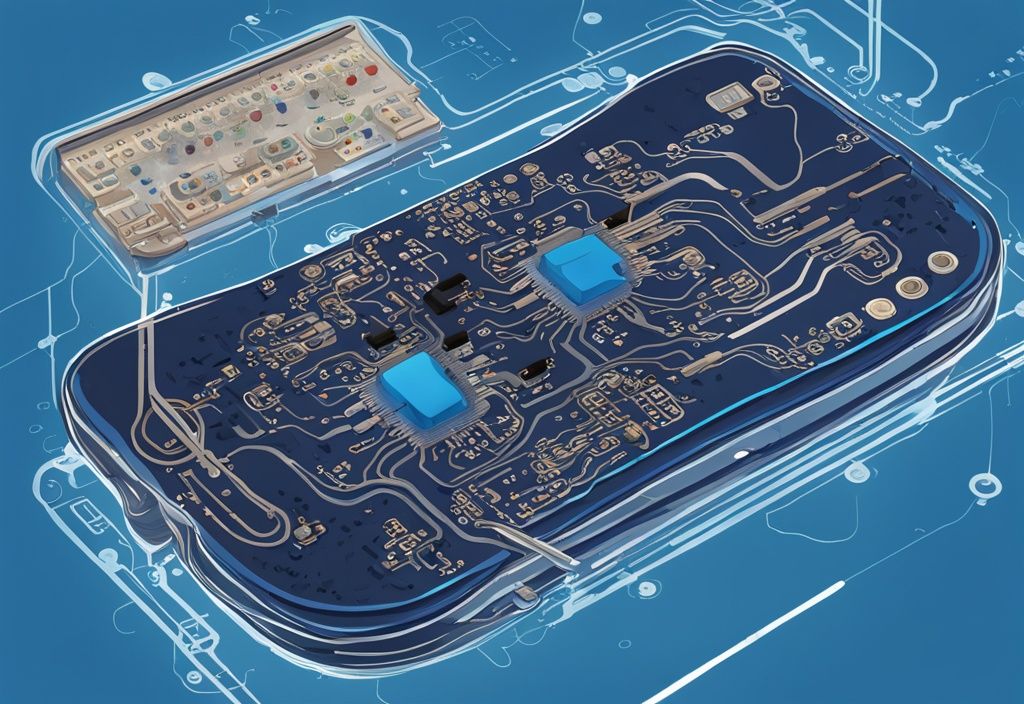 Moderne digitale Illustration eines T Flip Flop Schaltplans in Blau mit beschrifteten Komponenten und Leitungswegen.