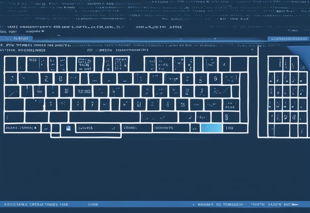 Nahaufnahme eines Computerbildschirms mit einem Linux-Befehlszeilenfenster, in dem der richtige Befehl zum Linux Datei ausführbar machen eingegeben wird, moderne digitale Malerei in Blau.