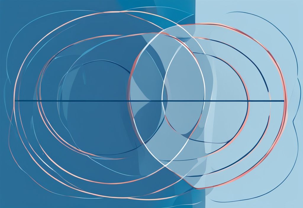 Moderne digitale Malerei, Venn-Diagramm mit zwei überlappenden Kreisen, XOR hervorgehoben, Blautöne.