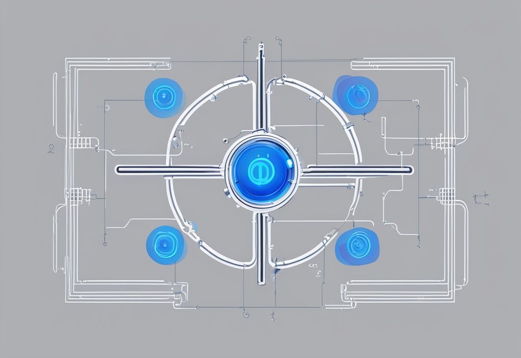 Modernes digitales Gemälde mit blauem Farbschema und LED Schaltzeichen auf hellgrauem Hintergrund.